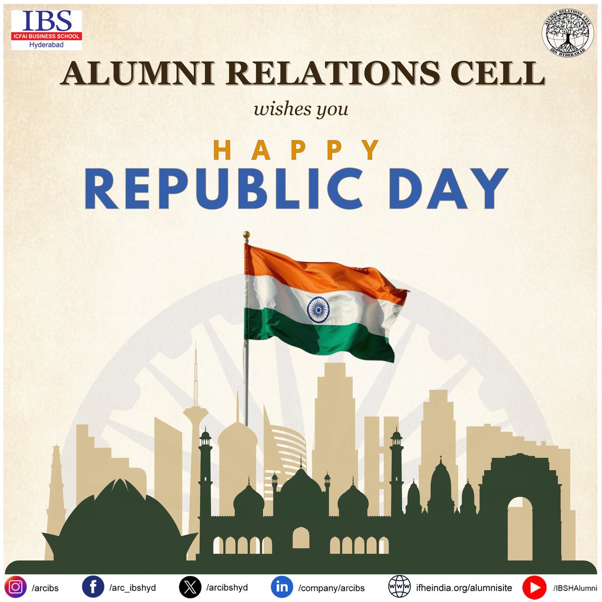arcibshyd's tweet photo. A day to commemorate the ideals of justice, liberty, equality, and fraternity that define our Republic. Together, we honour the legacy and uphold the future of India.
#RepublicDay #AlumniRelationsCell #ItsAllAboutConnections https://t.co/l9Ubn4zqII