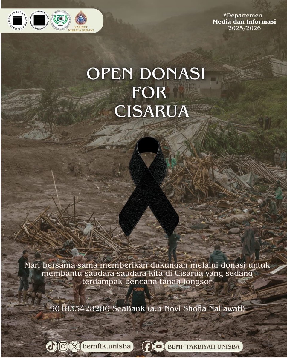 bemftkunisba's tweet photo. PRAY FOR CISARUA 

Kami turut berduka cita sedalam-dalamnya atas musibah tanah longsor yang menimpa Desa Pasirlangu, Kecamatan Cisarua, Kabupaten Bandung Barat.
Bencana ini menjadi luka bersama bagi kita semua.
#PrayForCisarua
#BadanEksekutifMahasiswa
#UniversitasIslamBandung https://t.co/9AbarppaCG