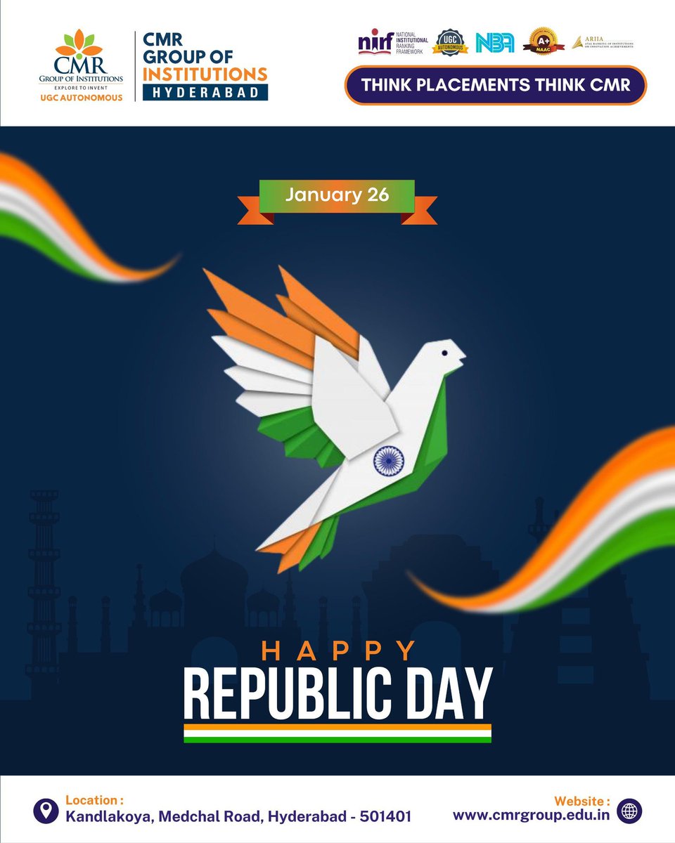 On this proud day of January 26th, we celebrate the spirit of democracy, unity, and constitutional values that define our great nation.

Let us honor our Constitution, remember our freedom fighters, and march forward towards a brighter future together.
🇮🇳 Happy Republic Day! 🇮🇳