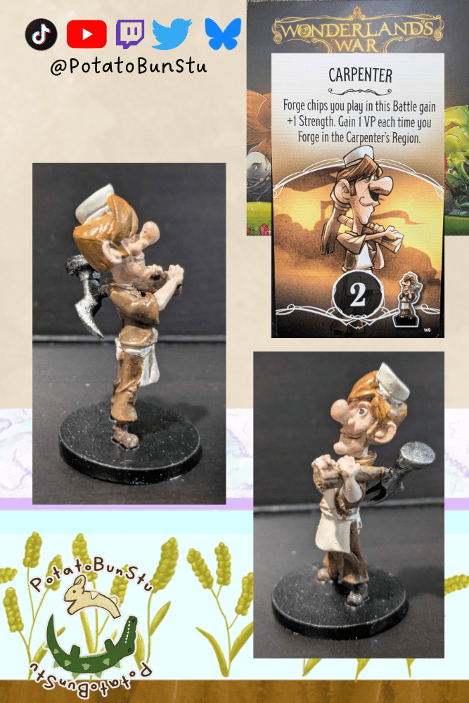 I think it's cool that the board game even considers the carpenter.  
#BoardGameArt #Miniatures #HobbyPainting #wonderlandwars