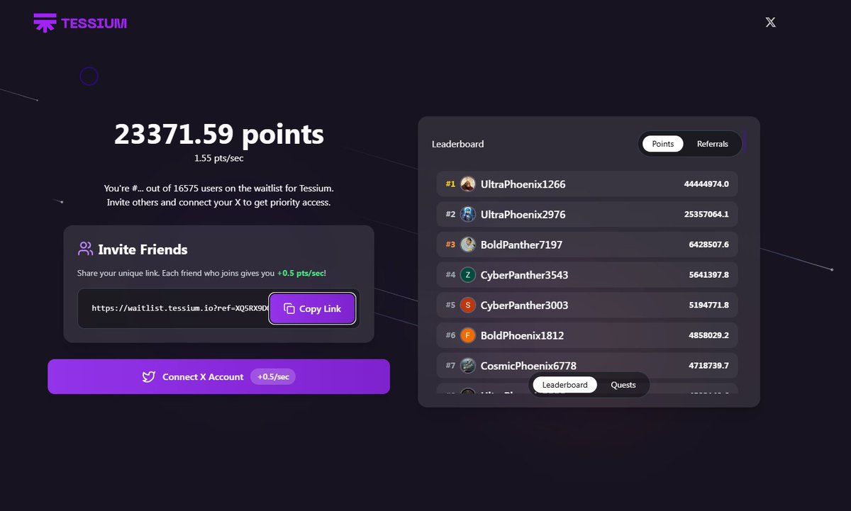 maxgenerals's tweet image. waitlist for #Tessium complete quests for + pt/sec
jump to join Waitlist
waitlist.tessium.io/?ref=XQ5RX9DO