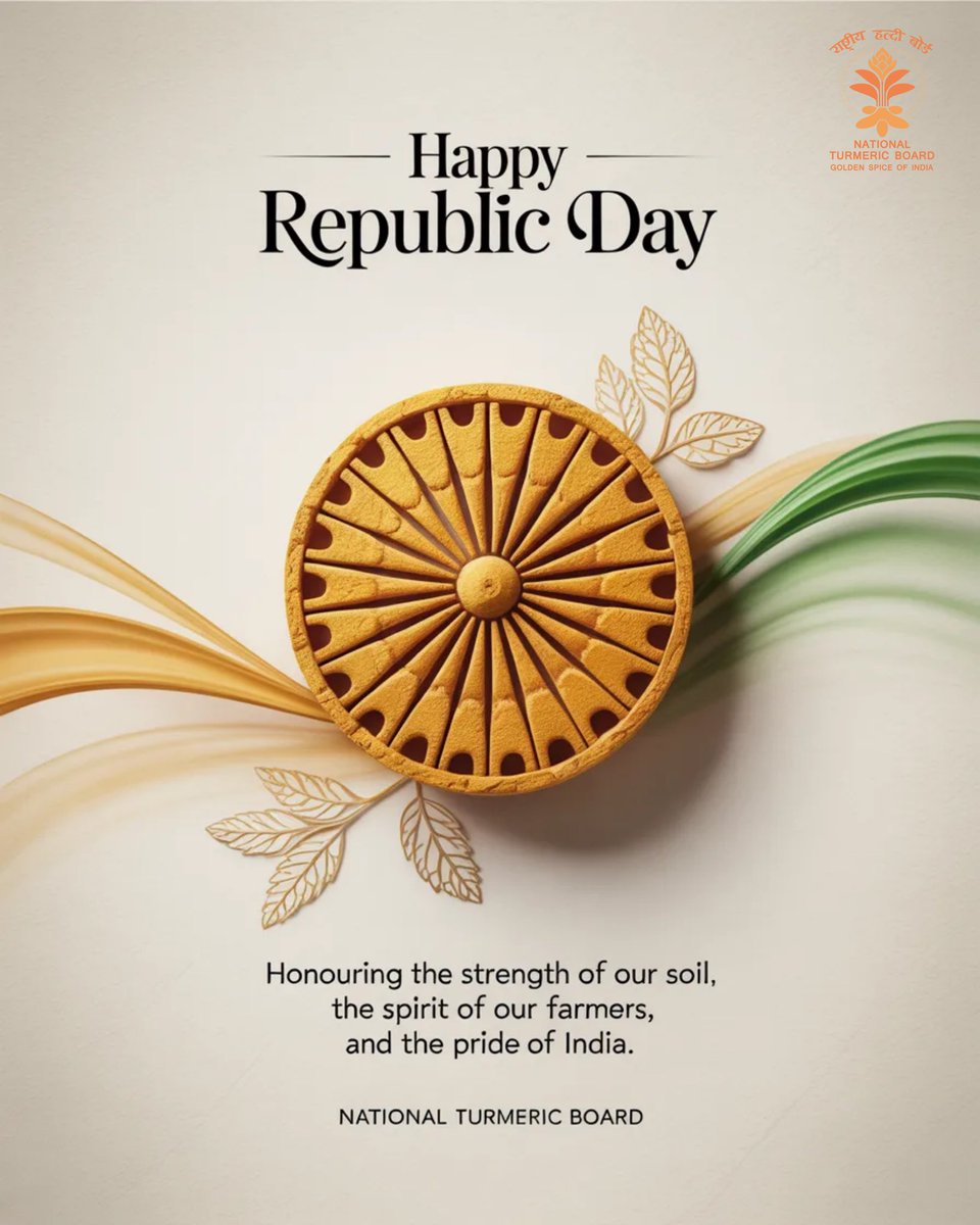 Celebrating the golden roots that nourish our nation and the hands that cultivate its future. Happy Republic Day 

#NationalTurmericBoard #GoldenSpiceOfIndia #PrideOfIndia #IndianFarmers #RootsOfIndia