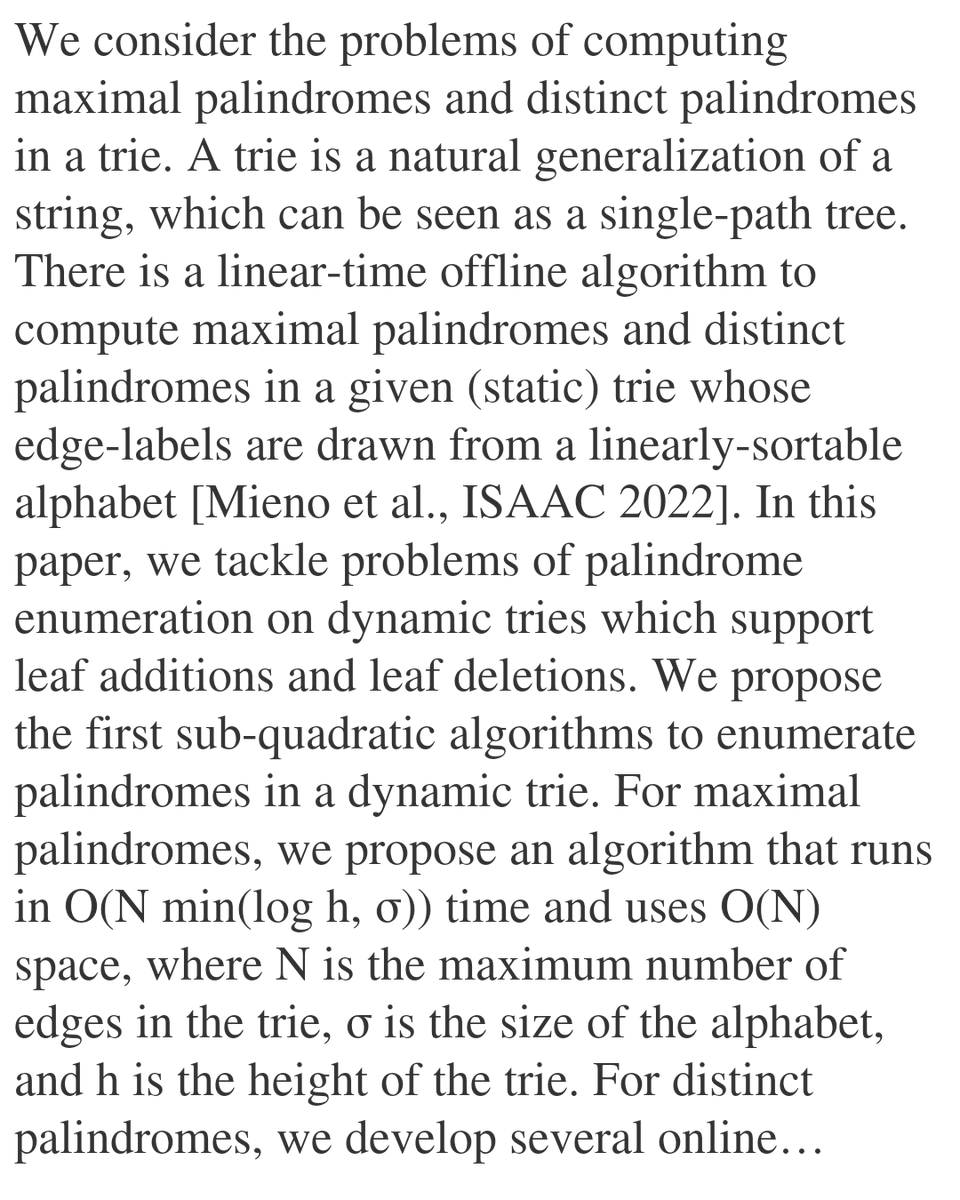 Online Computation of Palindromes and Suffix Trees on Tries

Hiroki Shibata, Mitsuru Funakoshi, Takuya Mieno, Masakazu Ishihata, Yuto Nakashima, Shunsuke Inenaga, Hideo Bannai, Masayuki Takeda
arxiv.org/abs/2601.16485 [𝚌𝚜.𝙳𝚂]