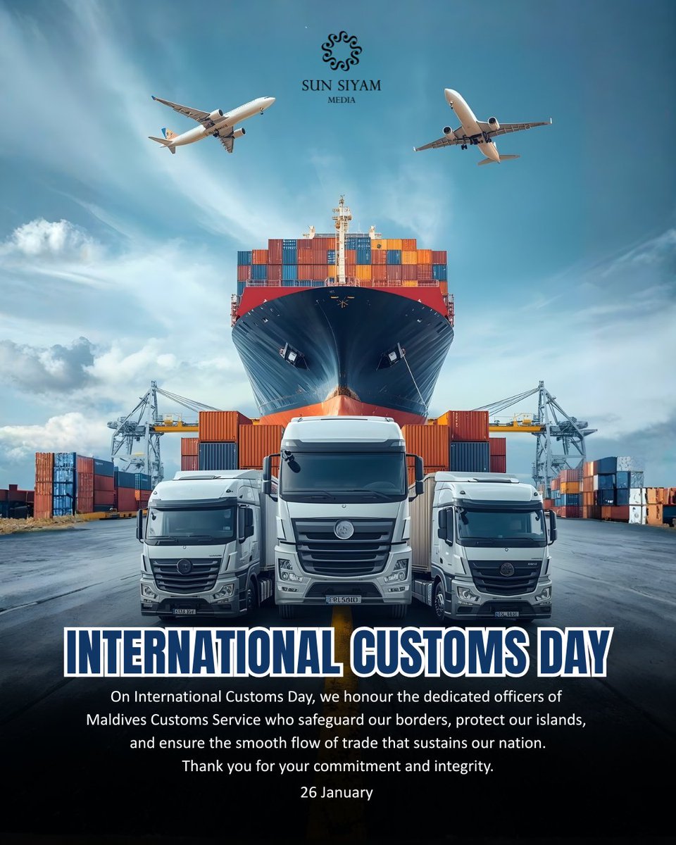 sstvmv's tweet photo. Protecting borders. Powering trade. Connecting nations.
#InternationalCustomsDay #CustomsOfficer #maldives #ssmedia #sstv #sstvmv #sunmv #sunonline #sunpodcast #sunplaymv https://t.co/N5RdSDiSGa