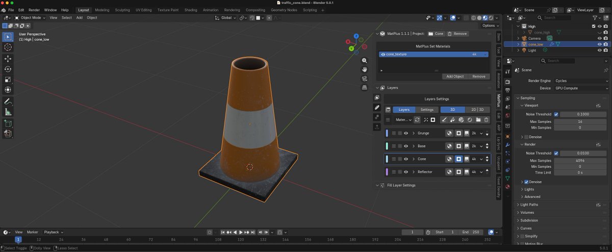 brandon_trabon's tweet photo. With #MatPlus 1.1.1 released I decided to create a construction cone for a series of road construction models I've been wanting to create. Working directly in Blender I think the result is amazing @RbdLabStudio, also with such a small number of layers. Really great add on 👍 https://t.co/Lh4PlxRTa5