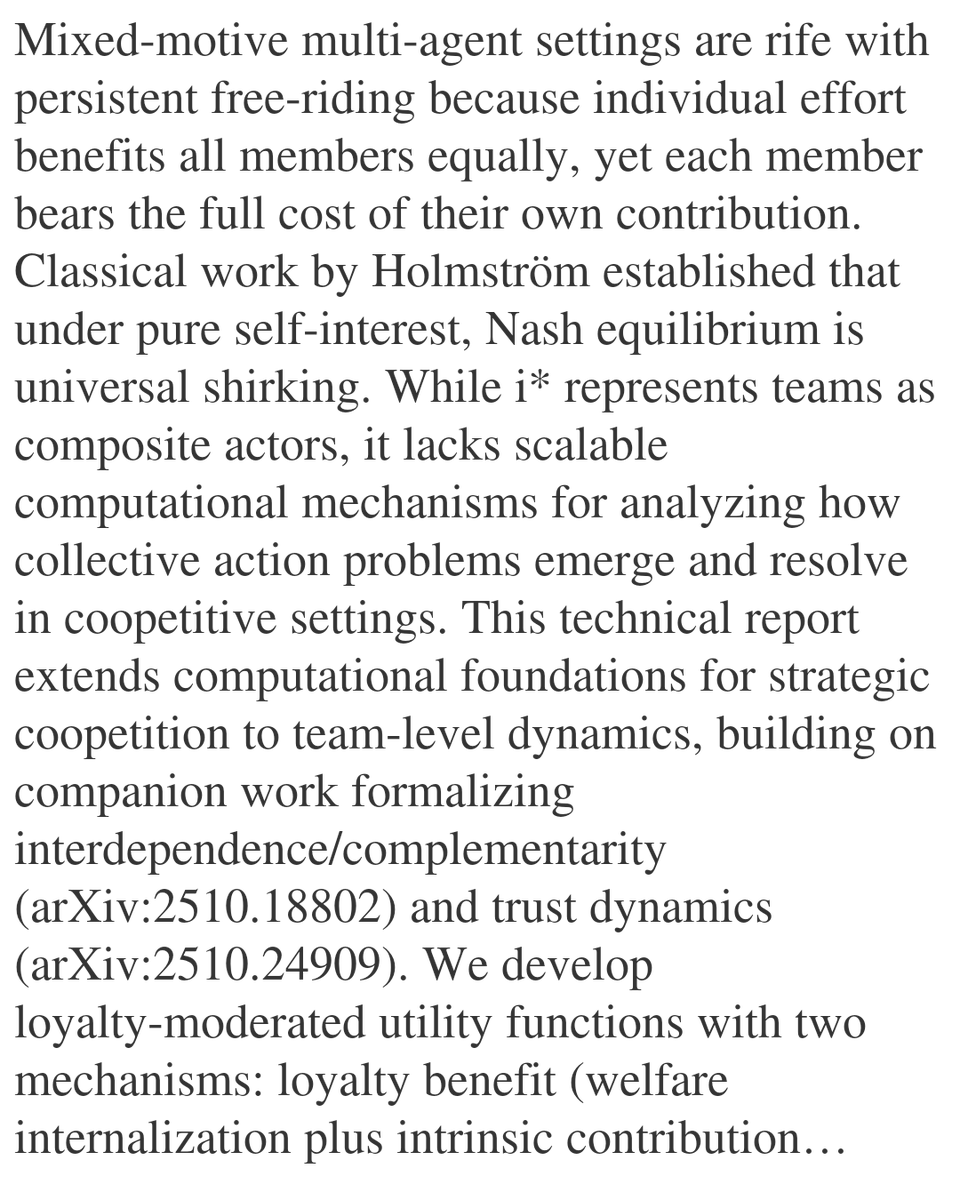 PIN's tweet image. Computational Foundations for Strategic Coopetition: Formalizing Collective Action and Loyalty

Vik Pant, Eric Yu
arxiv.org/abs/2601.16237 [𝚌𝚜.𝙼𝙰 𝚌𝚜.𝙰𝙸 𝚌𝚜.𝙲𝚈 𝚌𝚜.𝚂𝙴]