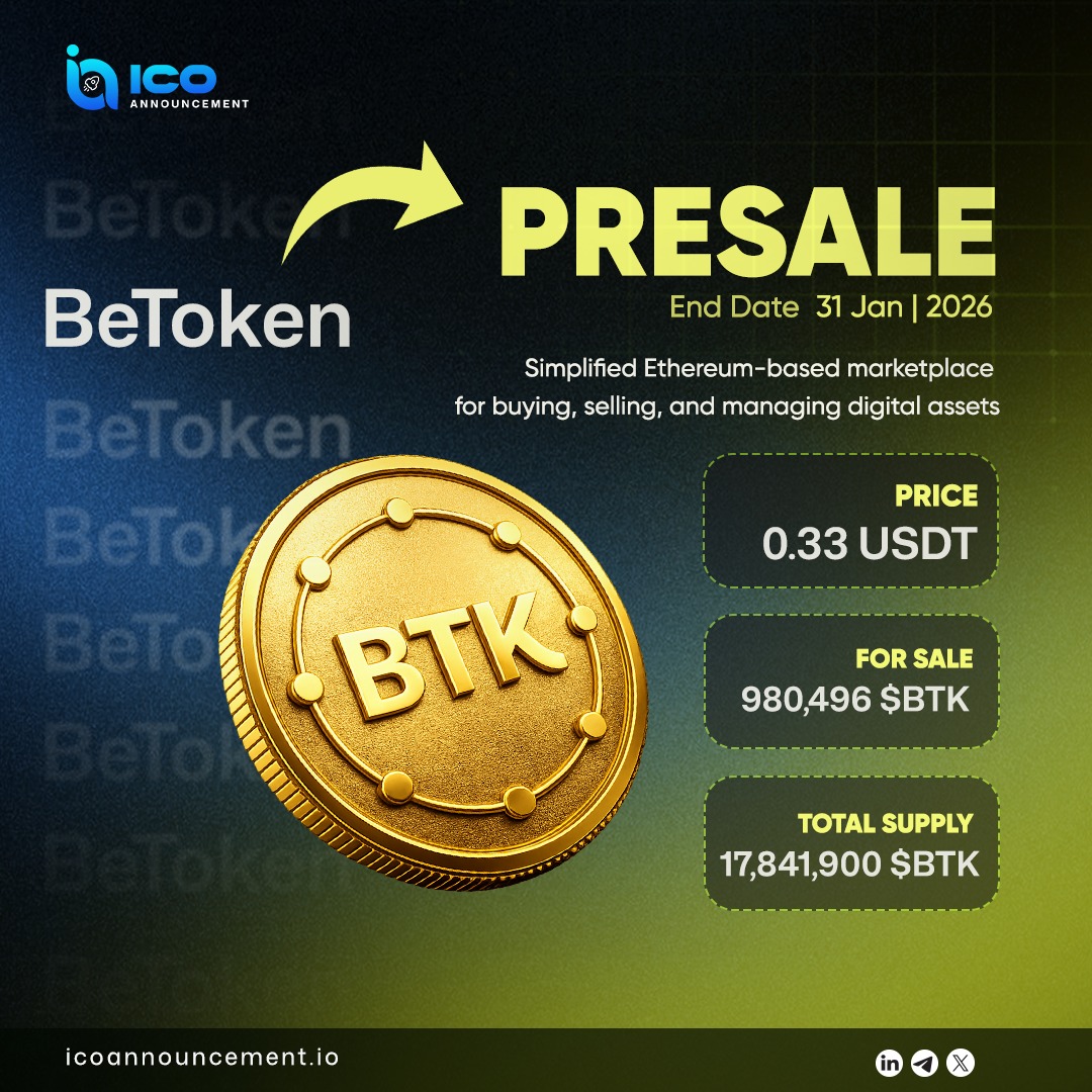 🚀 Get in early on BeToken $BTK - a simple Ethereum marketplace presale at  just 0.33 USDT is live for a limited time! Explore More:  https://t.co/n7e40FrHVi #BeToken #BTK #CryptoPresale #PresaleAlert #Web3 # Ethereum #
