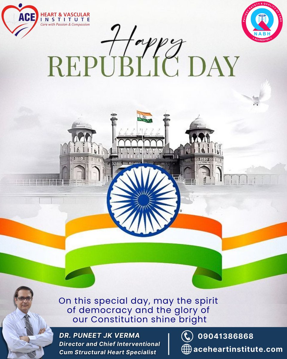 ACE_DrPuneet's tweet photo. 🇮🇳 𝗛𝗮𝗽𝗽𝘆 𝗥𝗲𝗽𝘂𝗯𝗹𝗶𝗰 𝗗𝗮𝘆! 🎉

On this special day, let's honor the spirit of democracy and the brilliance of our Constitution. 🌿

At ACE Heart &amp; Vascular Institute, we stand united in fostering a healthy and strong nation. 💡 https://t.co/VsZJRThz2F