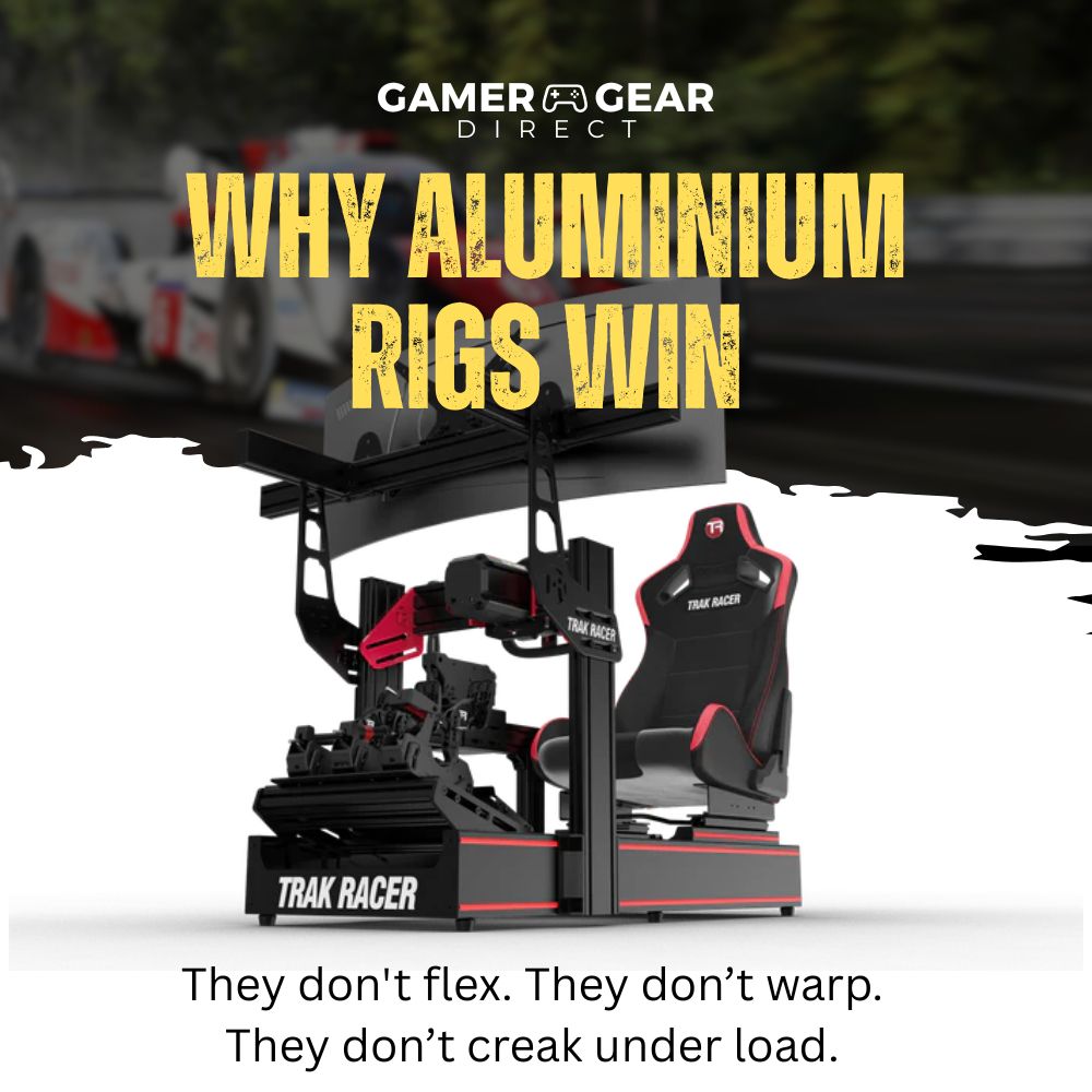 Aluminium profile cockpits offer unmatched stability.

They don't flex. They don’t warp. They don’t creak under load.

If you’re using a high-torque wheelbase or hydraulic pedals, an aluminium rig is a must.