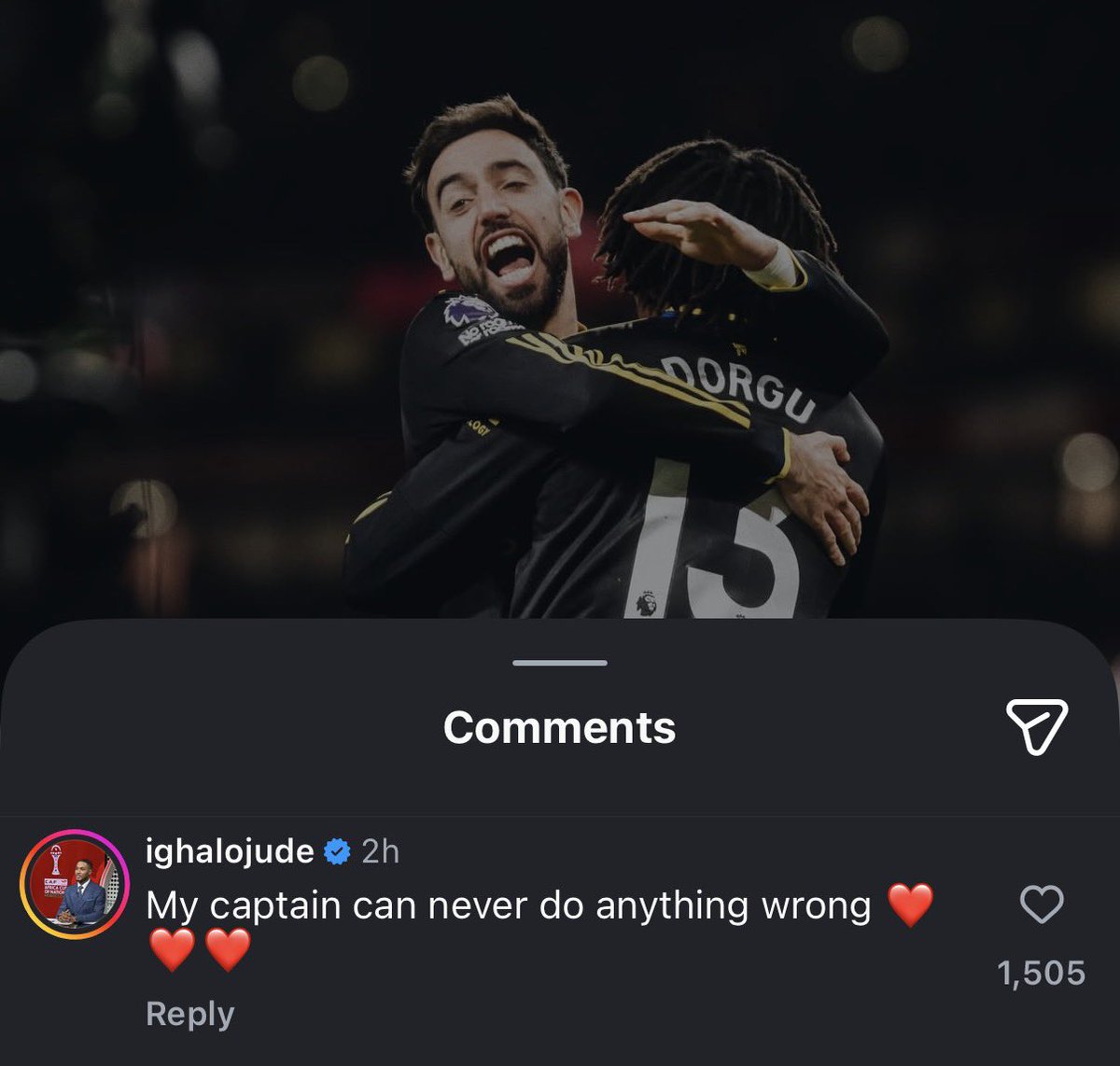 FrankEra_'s tweet photo. 🚨📸 | Odion Ighalo replies to Bruno Fernandes on Instagram:

“My captain can never do anything wrong ❤️❤️❤️” https://t.co/YGwmNhgEnk