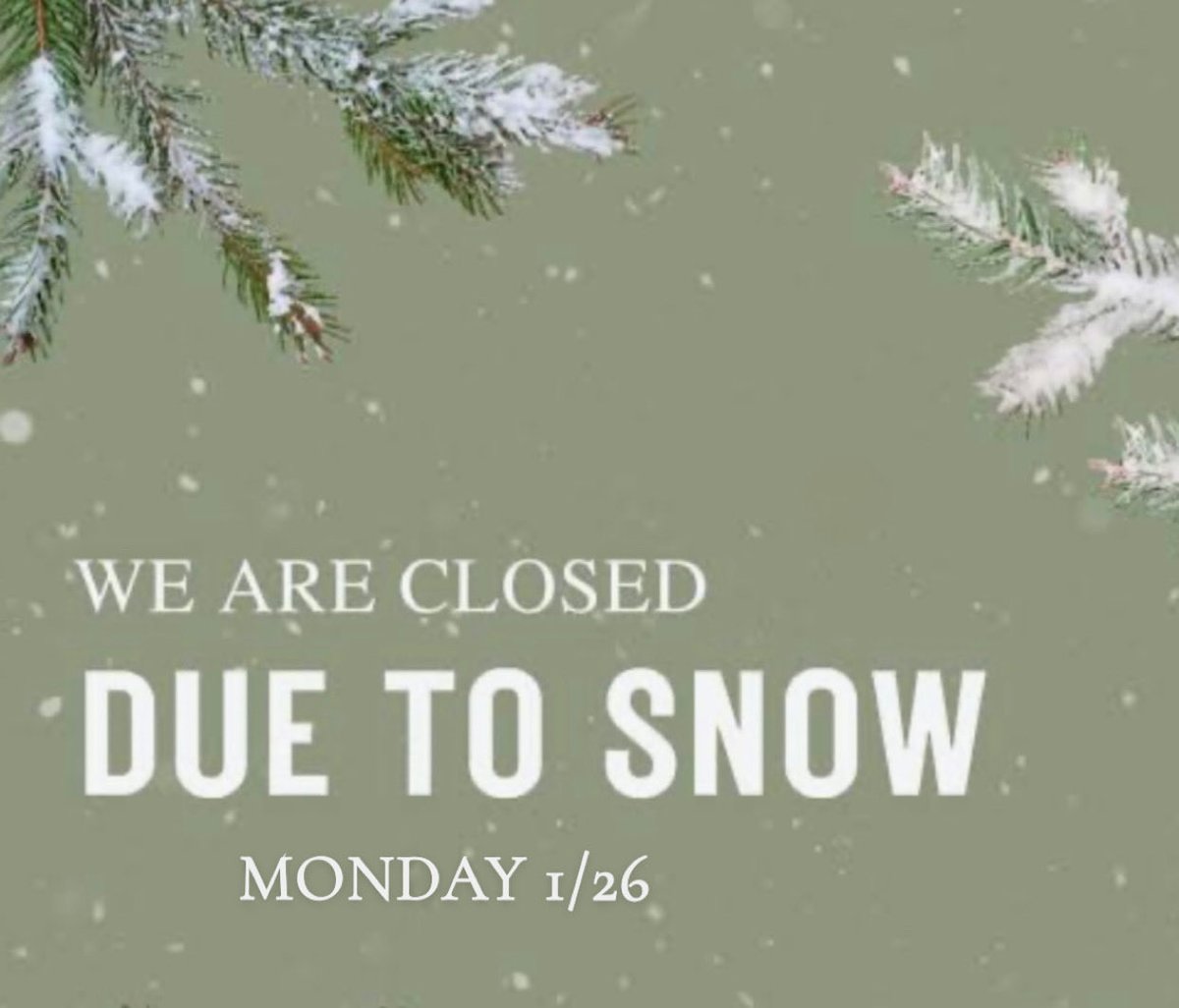 We will be closed Monday 1/26 due to snowy conditions. Please stay warm and safe! We look forward to seeing you after the snow passes!❄️🌨️☃️ #NewEnglandWeather #SnowStorm