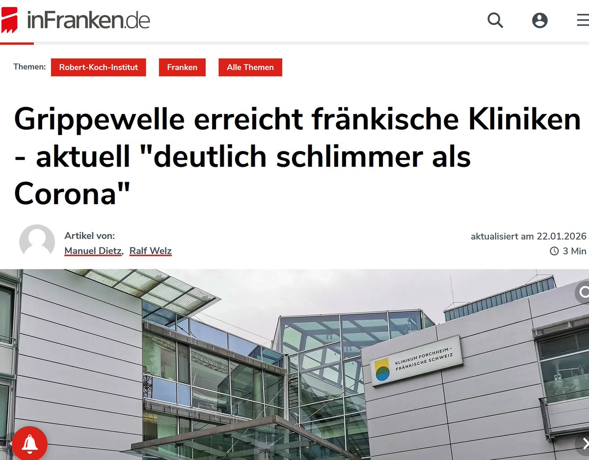 Chefarzt: „Grippewelle aktuell deutlich schlimmer als Corona”

Medizinisch gesehen. Labortechnisch bleibt Corona unerreicht, weil es vorher wie nachher keine anlasslose Massentests gab. Der perfekte Coup zur Einfädelung von Zwangsmedikationen.

Link: infranken.de/lk/franken/gri…