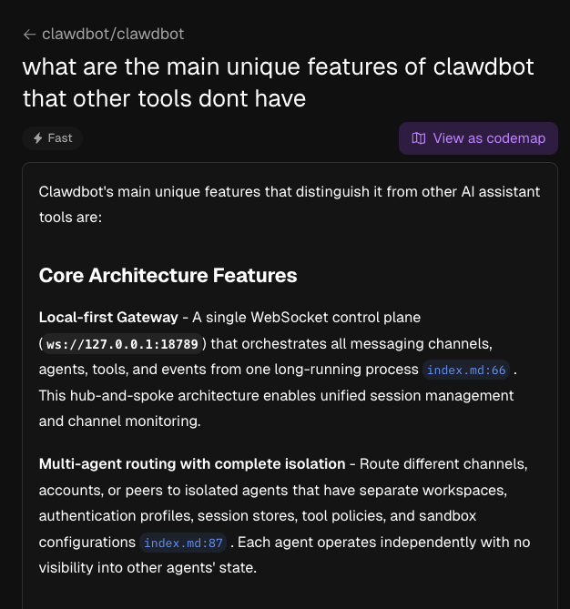 DeepWiki codemap view