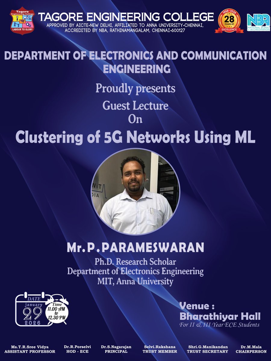 TagoreEngg_Chn's tweet photo. #TagoreEngineeringCollege 🏫
#ECEDepartment 📡
#GuestLecture 🎓
#5GNetworks 📶
#MachineLearning 🤖
#NetworkClustering 🔗
#EmergingTechnologies 🚀
#EngineeringEducation 🛠️
#FutureReadyEngineers 🌟 https://t.co/rQ1kqABUby