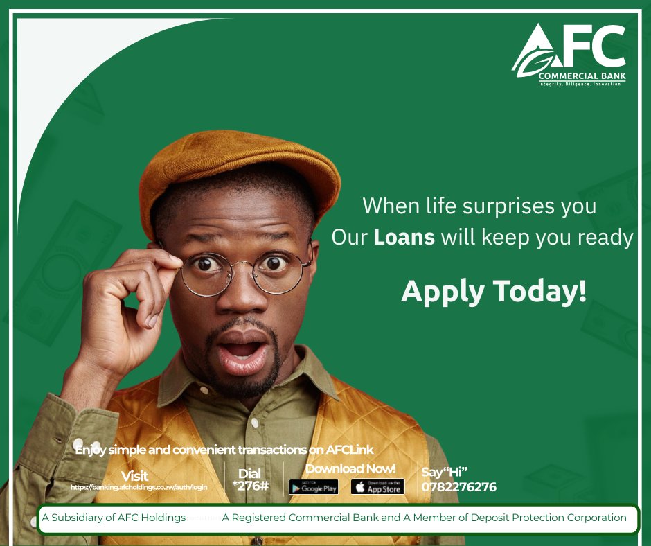 unexpected expense, a sudden opportunity, or an emergency, we’ve got your back with quick and easy funding.
Get started in seconds!
Dial *276#to access your loan today.
#AFCCommercialBank #LoanReady #FinancialSecurity