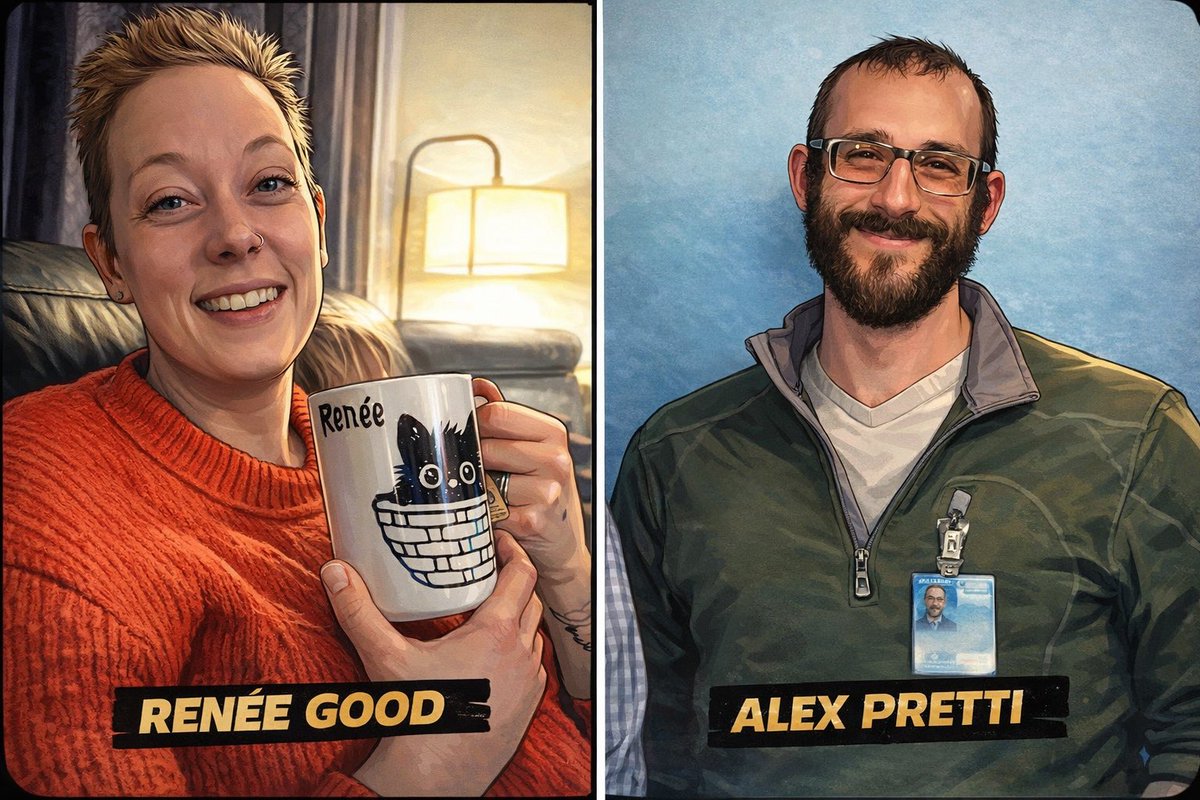 JOP_1985's tweet image. Their Names Still Cry

Their names still cry where snow meets stone,
Renée in her car, alone,
shot down in Minneapolis dawn’s cold glare,
kind mother lost to brutal air.  

Alex walked with healing hands,
a nurse who stood where danger stands,
and on that frozen city street
they…