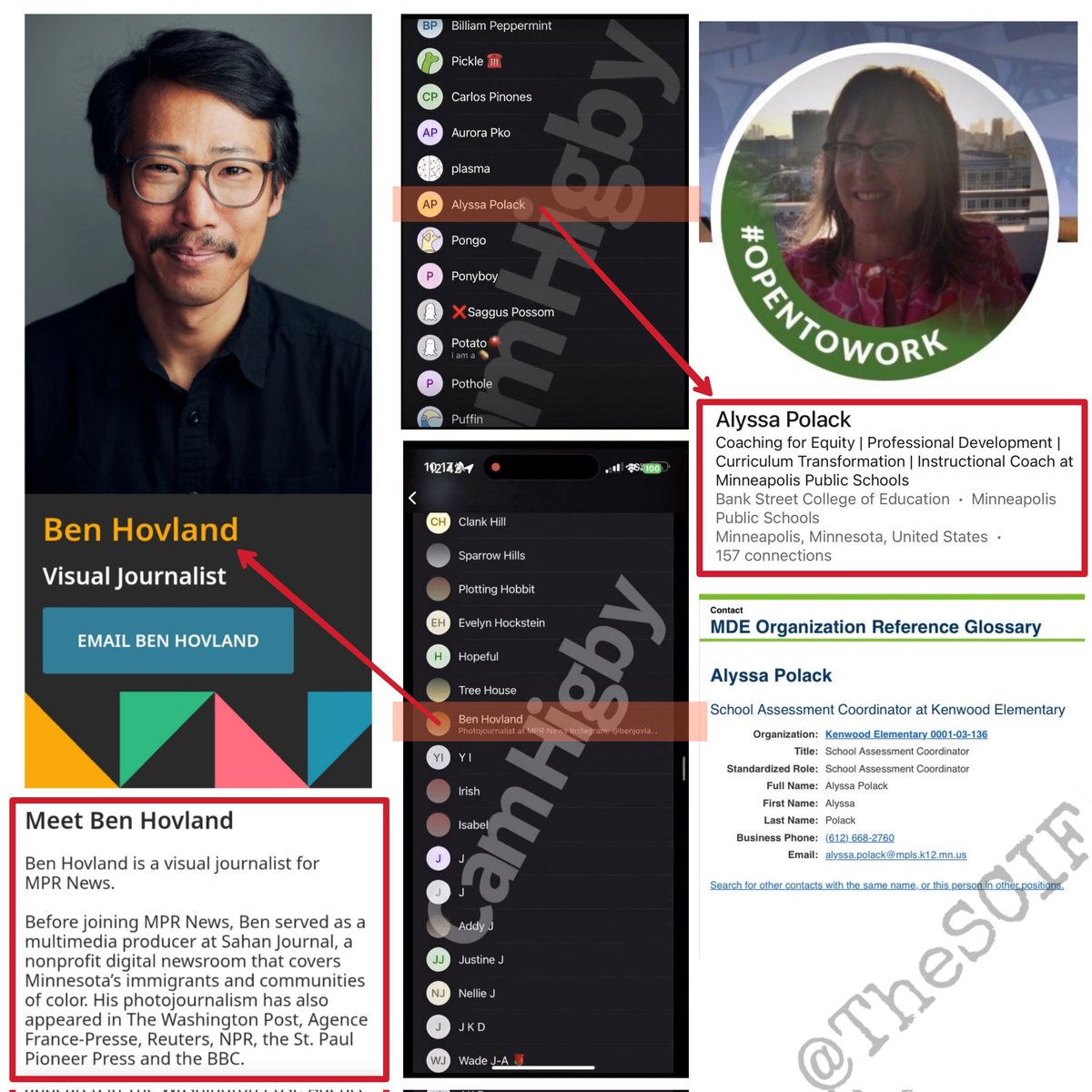 More mainstream media journalists and Minneapolis state employees involved and found in the Anti-ICE assault Signal Group Chat App.

Ben Hovland: NPR journalist and photographer.

Alyssa Polack: Employee of the Minnesota Department of Education.