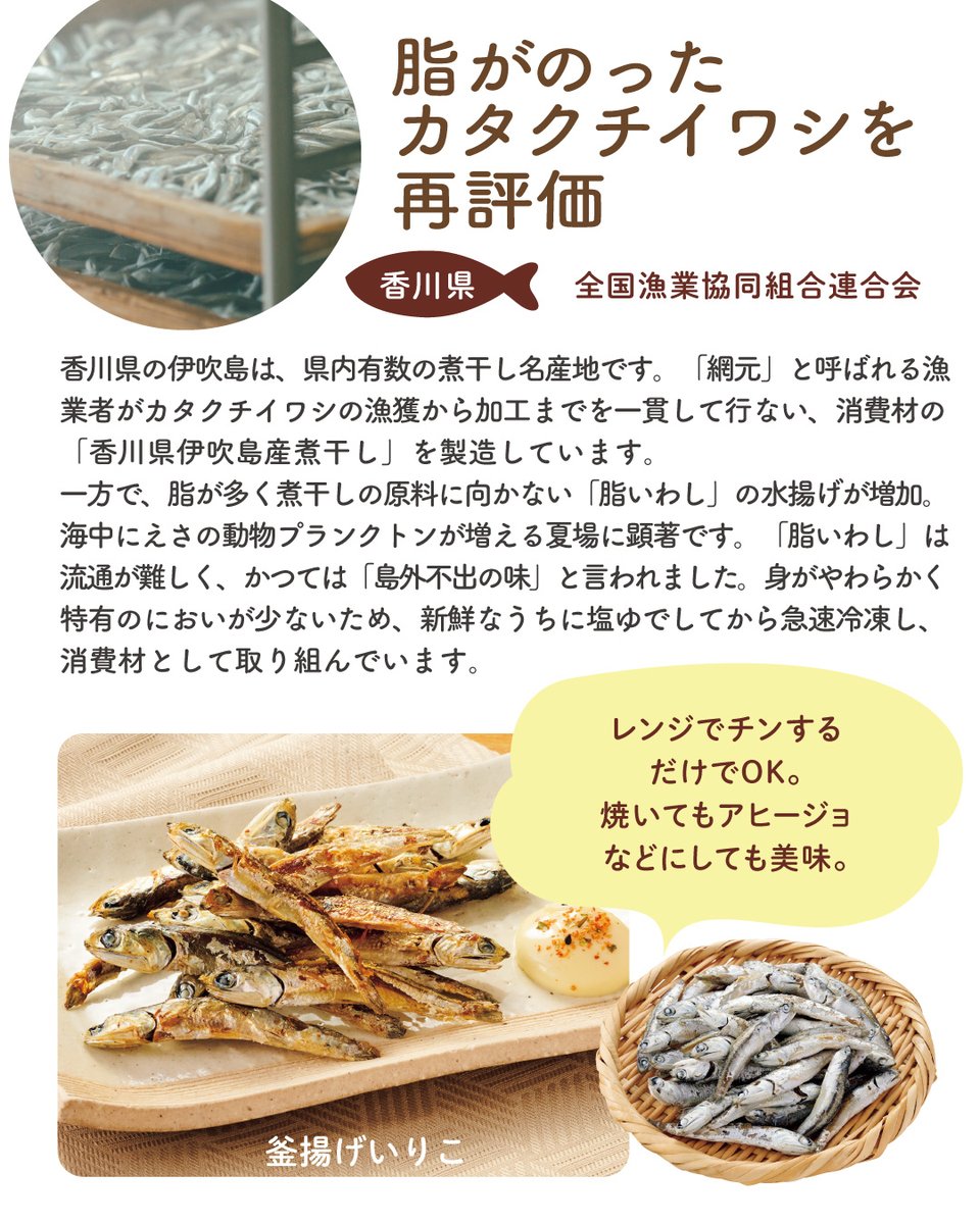 seikatsu_club's tweet photo. 【サステイナブルな未来を一緒に考える】
日本の海のいまを知って 多様な魚をおいしく食べよう

海に囲まれた日本で、魚は食卓に欠かせない食材。日本近海で水揚げされる魚の種類や漁獲量は、気候危機などの影響によって著しく変化しています。
そこで、各地の提携生産者は変わりゆく海の状況に対応し、今まで注目されていなかった魚も活用して消費材をつくっています。
漁業に携わる生産者の取組みを知って、さまざまな魚をおいしく食べませんか？

▼記事全文はこちらから
https://t.co/Z5mvmVpZLP

#魚 #漁業 #魚のおかず #さば #アジ #カタクチイワシ #煮魚 #アジフライ #竜田揚げ #煮干し #いりこ #気候危機 #持続可能な漁業 #サステイナブルな未来を一緒に考えるページ #生活クラブ #SDGs #サステイナブル #生活クラブのある豊かなくらし #生活クラブ生協 #生活クラブの消費材 #宅配生協 #安心安全