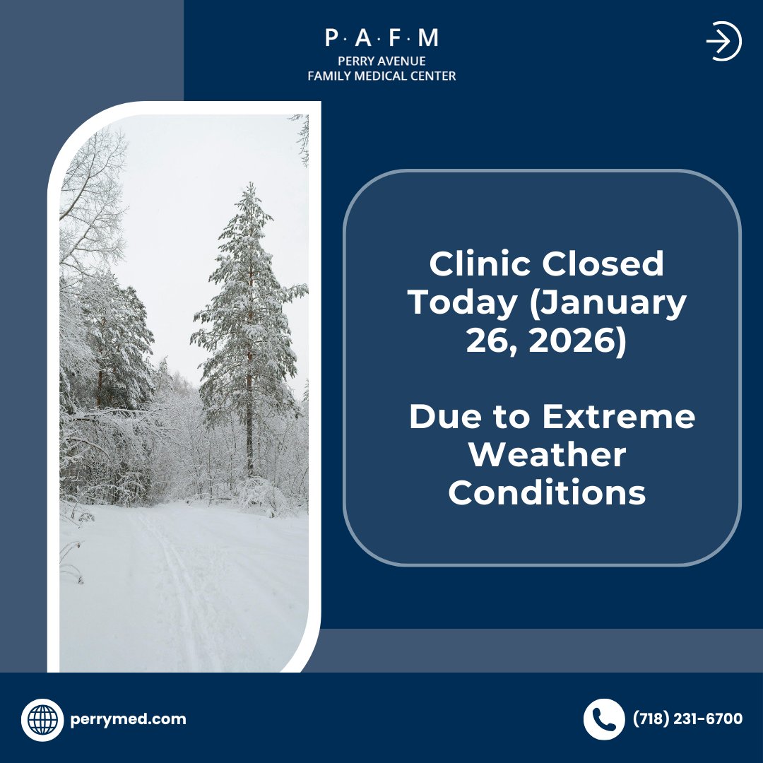 PerryMed18's tweet image. Due to heavy snow and extreme weather conditions, our clinic will remain closed today.

The safety of our patients and staff is our top priority.
Thank you for your understanding. Please stay safe and warm.

#WeatherUpdate #ExtremeWeather #ClinicNotice #HeavySnow