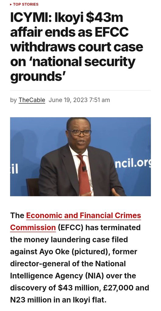 UchePOkoye's tweet image. What APC ha done to this country is unforgivable, especially Tinubu led cabals.  

In 2017, the EFCC raided a Lagos apartment and found $43 million(₦64b) £28,000, (₦43m) and ₦23 million all in cash.

The owner of the apartment?
Chief Ayodele Oke, then Director-General of the…