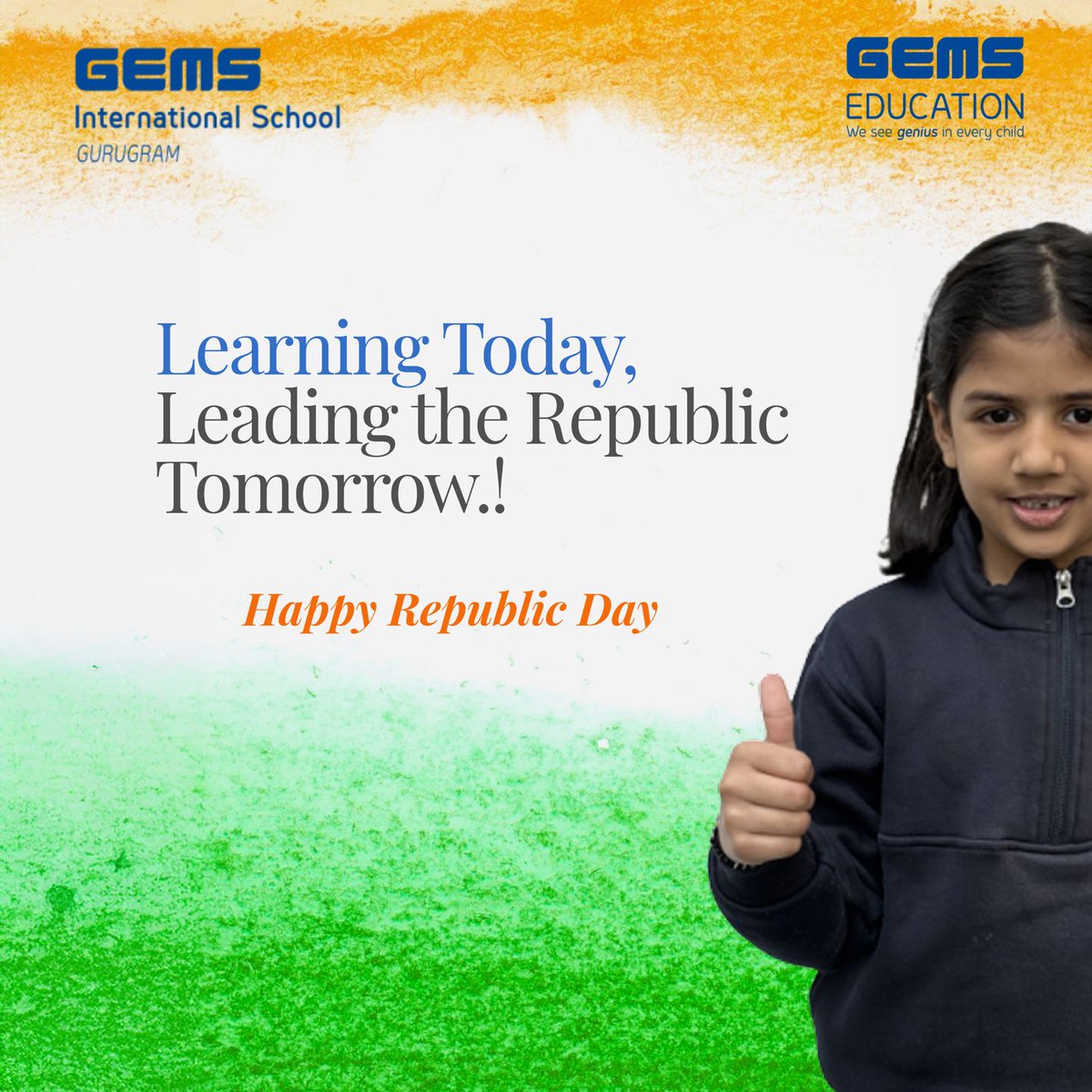 United in diversity, strong in values. Wishing everyone a Happy Republic Day!

.

.

#HappyRepublicDay
#RepublicDayIndia #ProudToBeIndian
#JaiHind #gemsinternationalschoolgurgaon
#gemseducation
