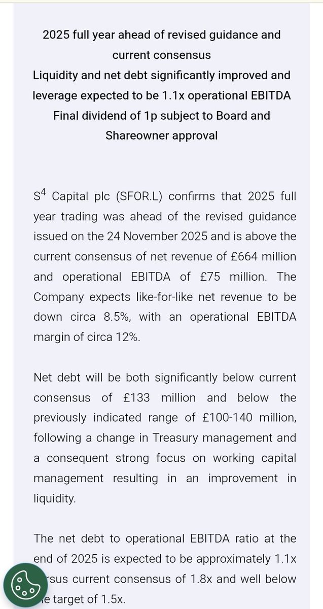 Woodywudpeck's tweet image. #SFOR
Encouraging, ' ahead of consensus...net debt improved &amp;amp; a 1p Divi if approved'

One of my recovery stocks lowest long at 16.5p up to  22p