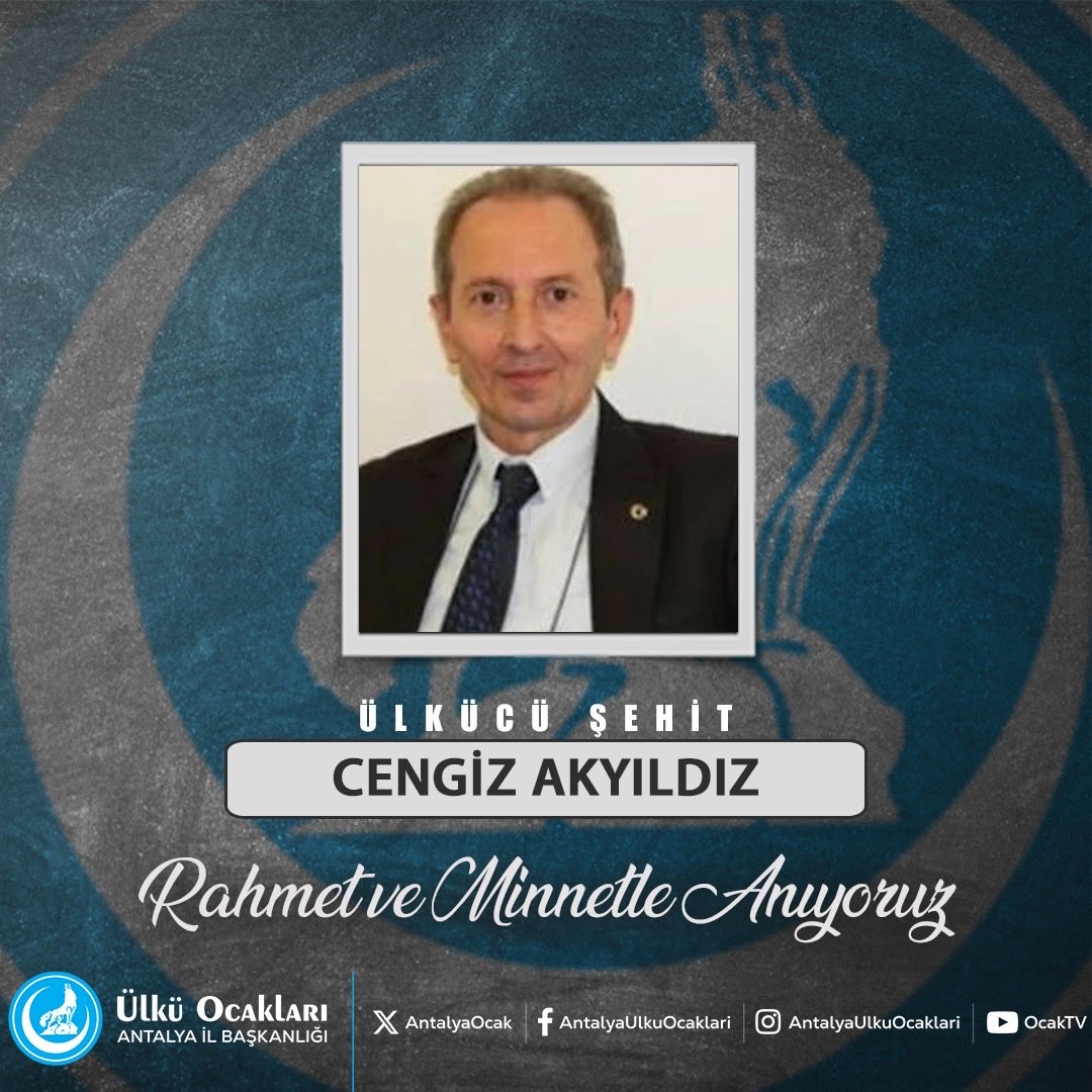 Ülkücü Şehidimiz Yusufiyeli Cengiz AKYILDIZ'ı Şehadetinin Yıl Dönümünde Rahmet, Minnet ve Dualarla Anıyoruz.
Ruhu Şad, Mekanı Cennet Olsun.
<a href="/omerfarukyildrm/">Ömer Faruk Yıldırım</a> 
<a href="/BalabanKemal/">ϜϓſϞ Kemal BALABAN  🇹🇷🇹🇷🇹🇷</a> 
<a href="/UReis07/">Uğur ÖZKAN</a>