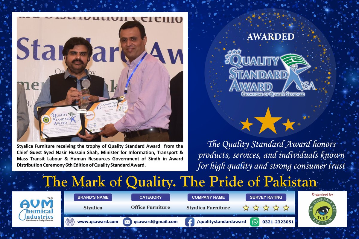 qsaward's tweet photo. 🪑 Styalica Furniture wins Office Furniture Category at the 6th QSA.
#QSA6thEdition #OfficeFurniture #QualityDesign https://t.co/HT9EEufh3u