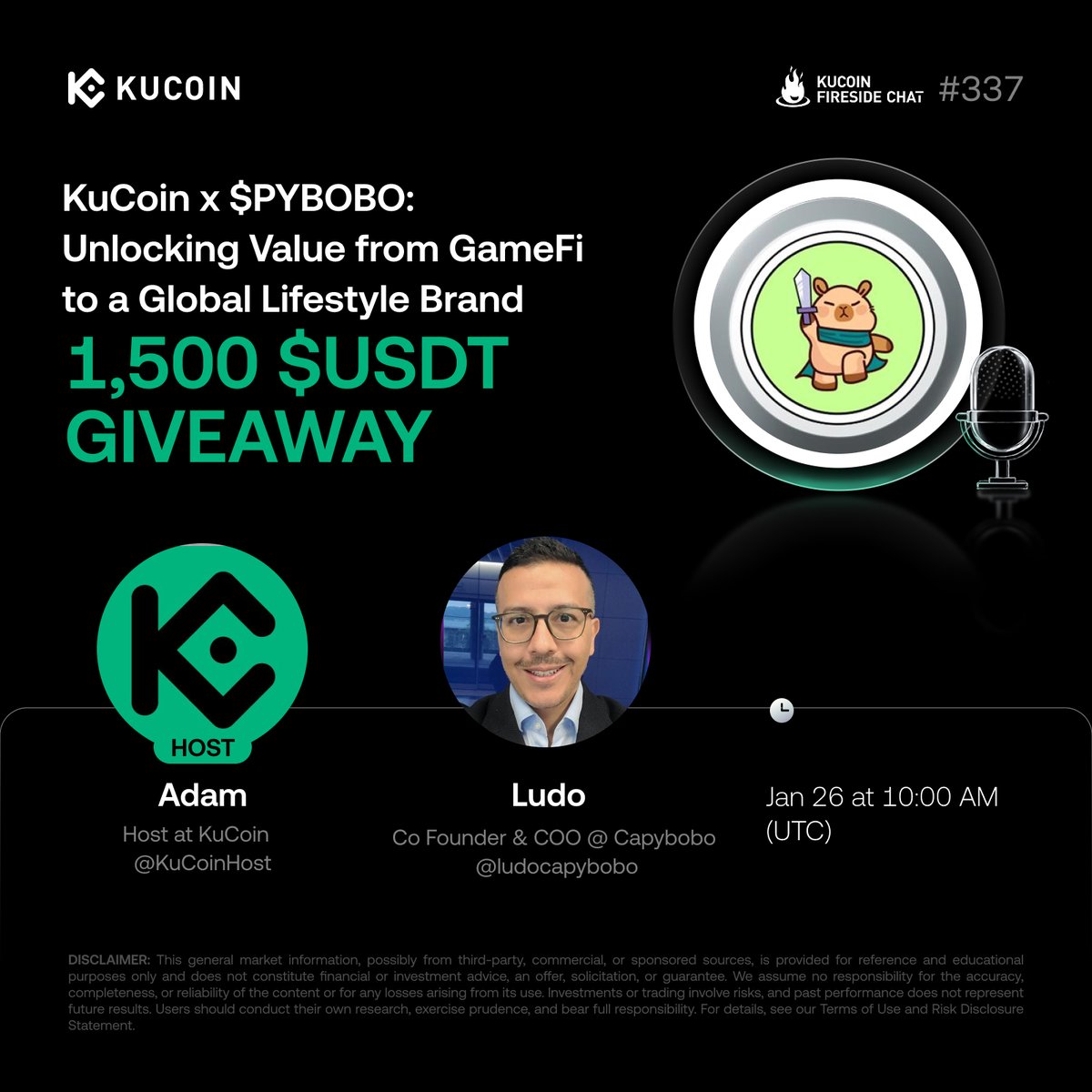 🎙️ Coming soon on #KuCoinFiresideChat!

Discover how Capybobo is transforming from a viral GameFi project into a global lifestyle brand—blending Web3, gaming, and physical collectibles into one powerful ecosystem.

🎁 1,500 USDT to win!

1. Follow <a href="/kucoincom/">KuCoin</a>, <a href="/Capybobo_io/">Capybobo</a>
2. Join