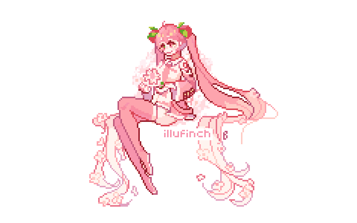 初音ミク ,桜ミク 「#pixelart #ドット絵」|finchのイラスト