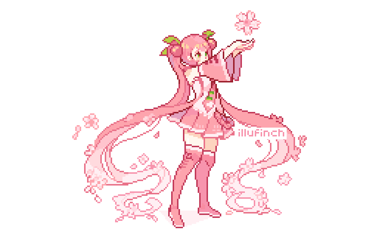 初音ミク ,桜ミク 「#pixelart #ドット絵」|finchのイラスト