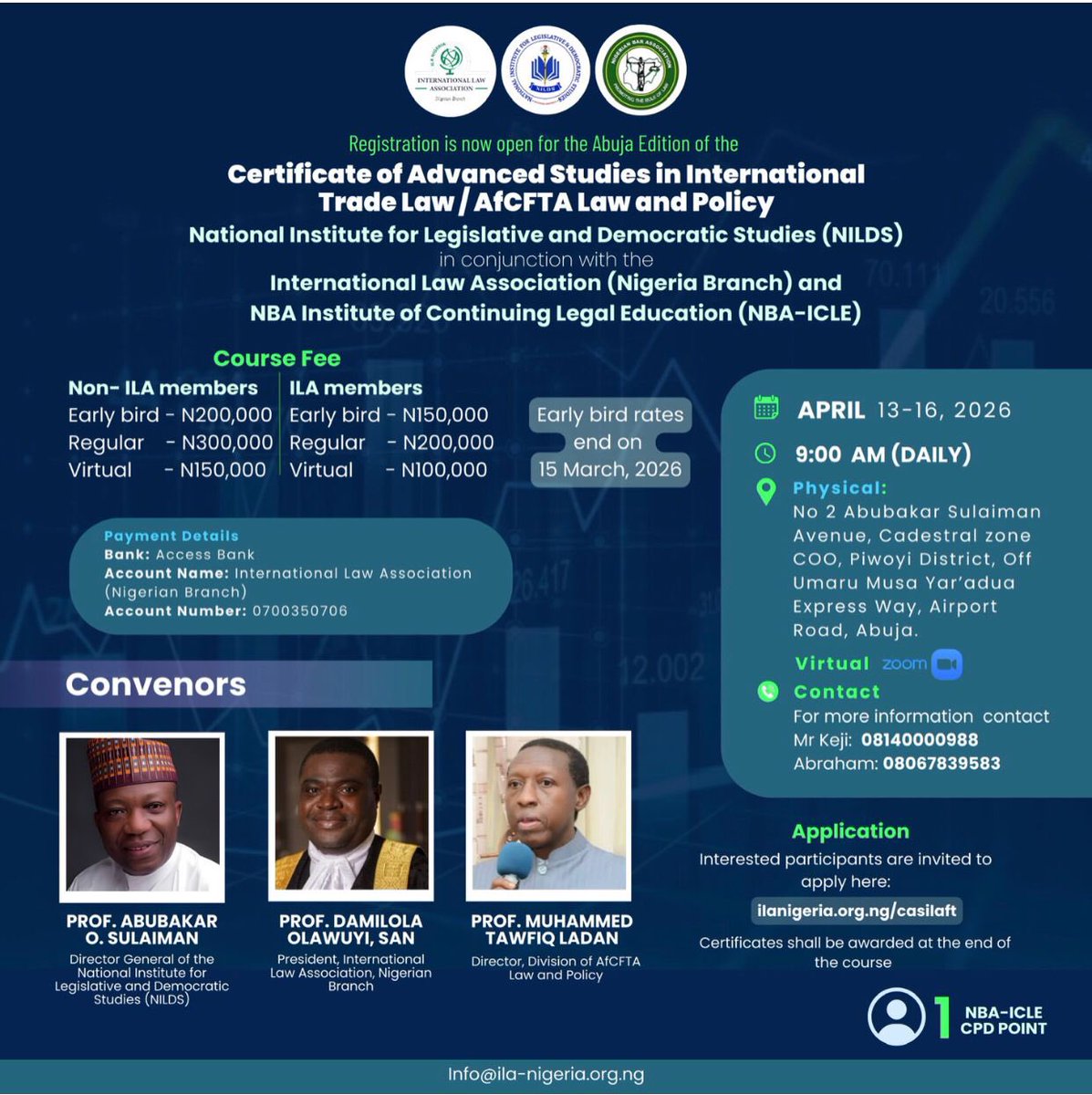Nigeria_ILA's tweet image. ILA Nigeria Announces three Innovative Advanced Certificate Courses in International Law for 2026
 
To advance the study, clarification and development of international law, @Nigeria_ILA is proud to announce its training schedule for 2026 with three innovative Certificate of…