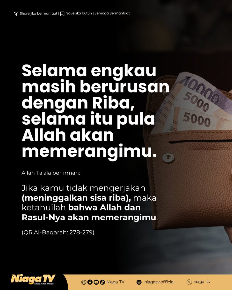 Allah mengumumkan perang bagi pelaku riba

#Sunnah #reminder #Islam #quote