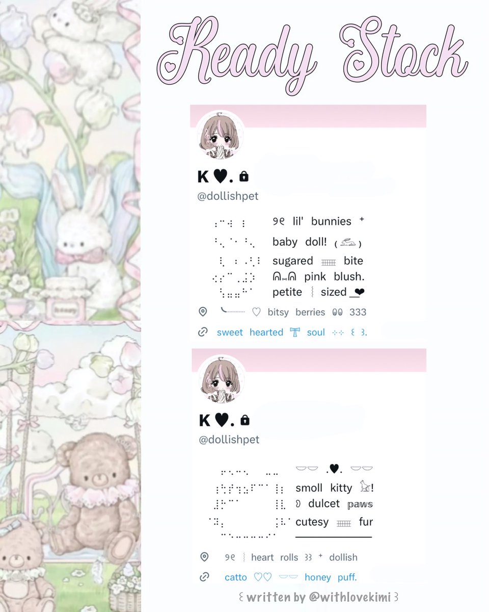 ⠀
⠀♥︎  ︴꒰⠀help retweet? arigatOu!⠀꒱
⠀╭──⠀#zonauang ୨୧

⠀Moshi⠀__⠀mOsh?⠀ready⠀stock⠀🧁
⠀🎀🍧⠀wording⠀⌗⠀::⠀bio + loc + link ⠀⠀
⠀siap⠀dibeli!⠀🍮 𓈈⠀sekarang!  :¨ ·.· ¨:
⠀ⓘ  ☆⠀harga:⠀IDR⠀8.500⠀coins⠀🥣

⠀꒰⠀꒱⠀⑅⠀kindly check ALT (!) 💭
⠀