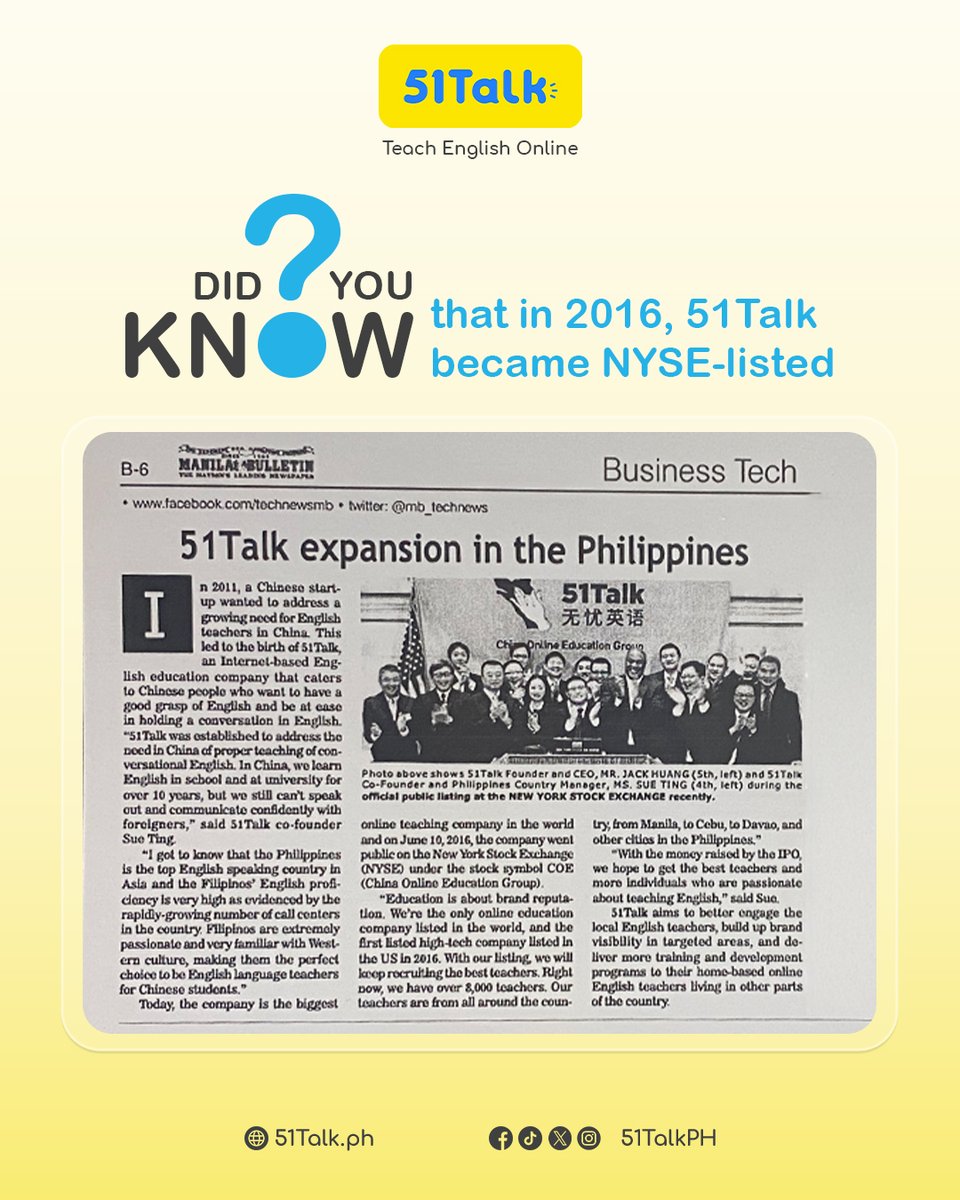 We heard that we’re going back to 2016? 🎉

That was the year 51Talk made its mark on the New York Stock Exchange (NYSE)—a milestone that opened doors to global opportunities, strengthened our presence in online education, and set the stage for reaching learners around the world.