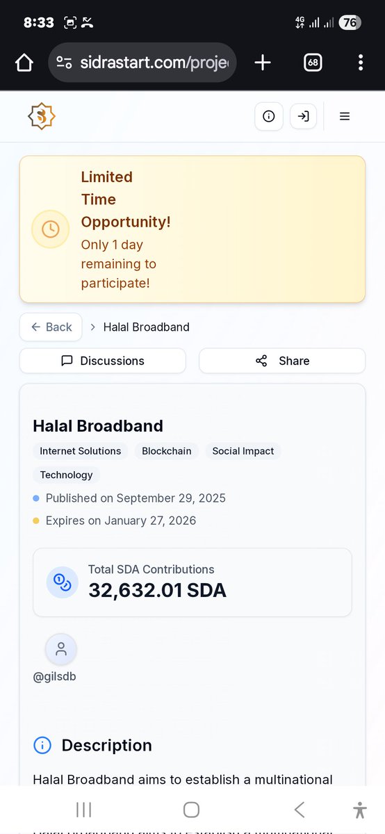 Limited Time Opportunity!
Only 1 day remaining to participate!
sidrastart.com/project/7ccabb…

Halal Broadband

..<a href="/maljefairi/">محمد الجفيري</a> <a href="/PiCoreTeam/">Pi Network</a> <a href="/nkokkalis/">Nicolas Kokkalis</a> <a href="/PiCoreTeam/">Pi Network</a>