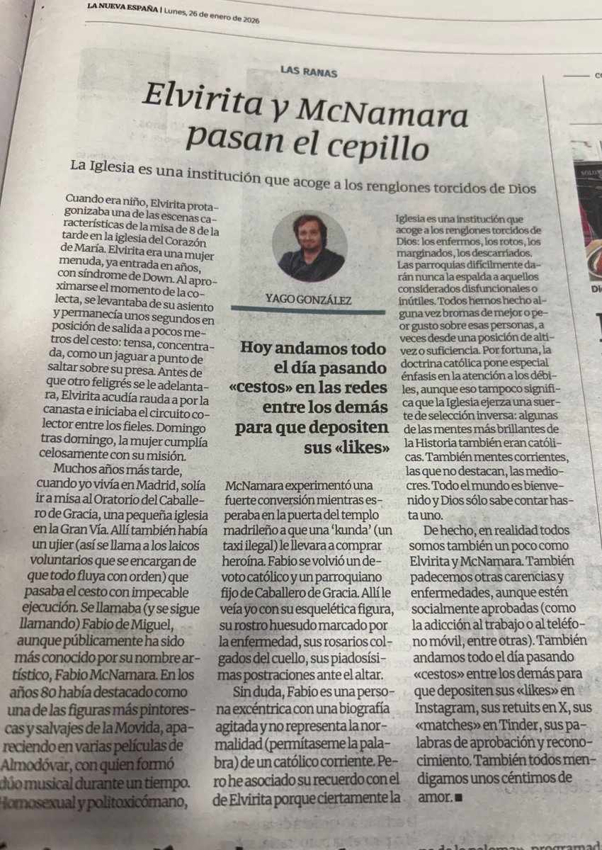 jmolaizola's tweet photo. Gran artículo hoy de @Yago_Glez “La Iglesia es una institución que acoge los renglones torcidos de Dios” https://t.co/1Apc9NOC1M
