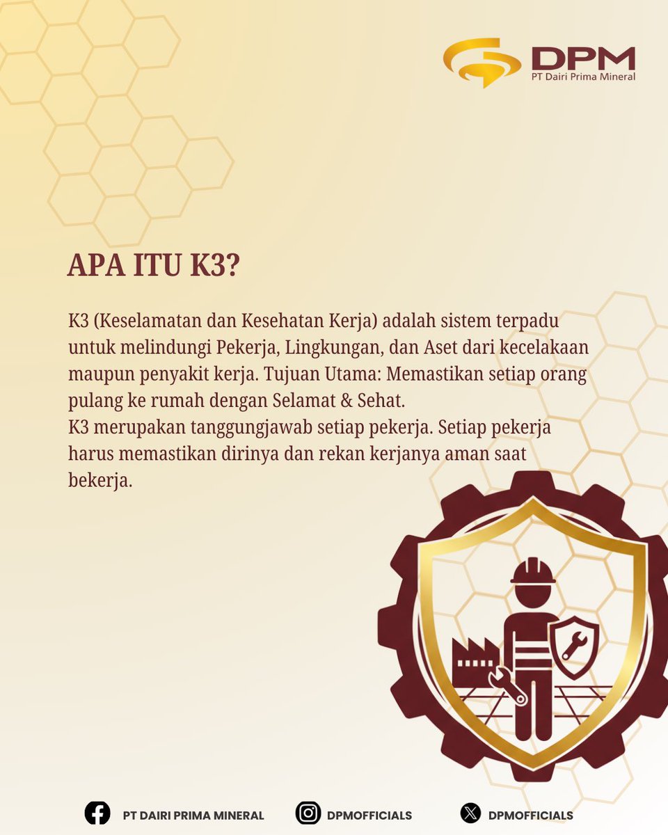 DPMofficials's tweet photo. Keselamatan dan Kesehatan Kerja merupakan hal yang wajib yang harus dijalankan oleh perusahaan dalam melakukan operasinya. K3 bukan hanya slogan tapi aksi nyata dan reputasi. K3 bukan hanya angka atau statistik tapi harus menjadi budaya dan tujuan utama. Setiap pekerja wajib bertanggungjawab atas keselamatan dan kesehatan dirinya dan juga rekan kerja. Zero Harm (Nol Bahaya) adalah menjadi tujuan K3 tempat kami.

#K3Nasional2026 #SafetyMining #ZeroAccident #HSEIndonesia
