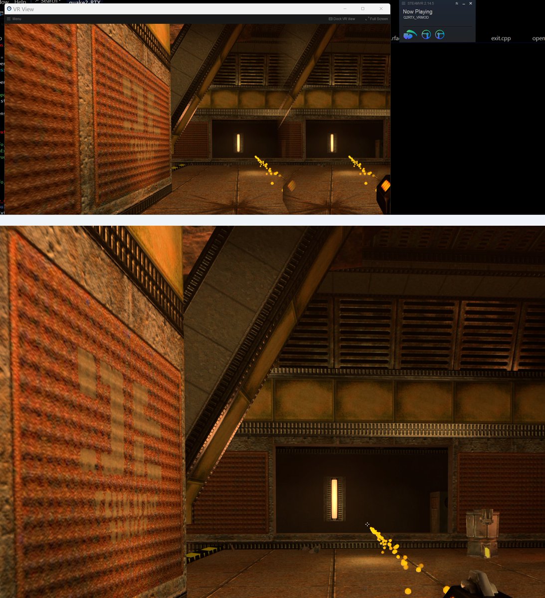 Quake 2 RTX -- VR Mod incoming...

Took me all day but it's getting there. 

I had forgotten why pure C is such odious drudgery, but anyway. 

This is just a tech demo to prove to folks that path tracing in VR is viable, and validate certain light importance sampling ideas.