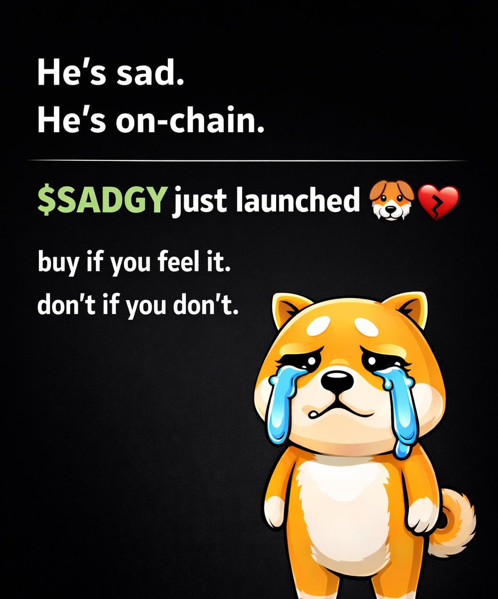 DevSadgy's tweet image. I will give you $SADGY to adopt

CA: 9UvQAqDcZYPjBvqanvPrwjuxZAsJDAVxw8VmFhZzbonk