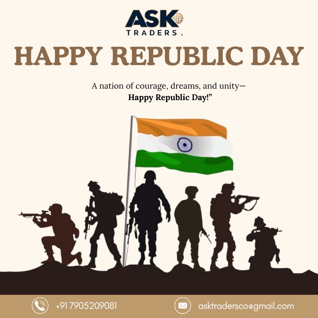 ASKtraders2025's tweet photo. Today we celebrate the strength of our Constitution and our people.

#India2026 #RepublicDayCelebrations #JaiHind #ProudToBeIndian #IndianFlag #UnityIndia #DeshLove #IndianSpirit #Patriotism #26JanuaryPride #Bharat #IndianCulture https://t.co/vF5xuPNRq3