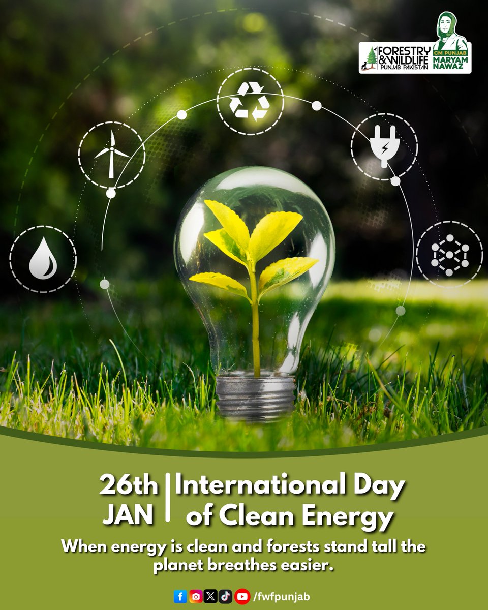 fwfpunjabpk's tweet image. International Day of Clean Energy | 26 January
.
.
.
#InternationalDayOfCleanEnergy #greenenergy #GreenPakistan #PunjabForests #fwfpunjab #GovtOfPunjab