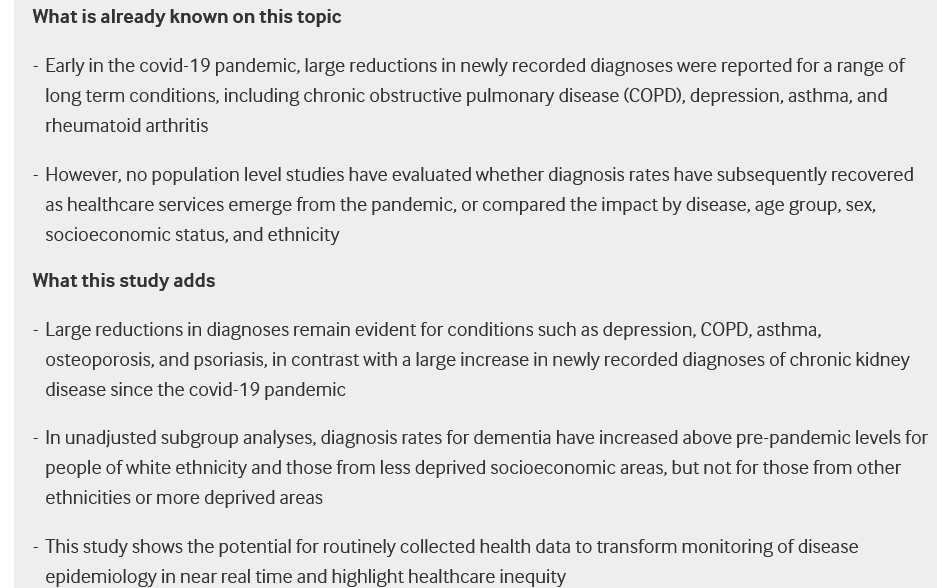 sborg40's tweet photo. A typical PC new study from BMJ. Beware the conditions described as increasing and decreasing since the pandemic has nothing to do with either having covid inf or covidvax. Only connection of this is temporal with the pandemic,
https://t.co/ysOUG27SXs https://t.co/GewUVVbwQc