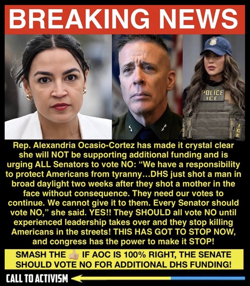 Exactly! More lawmakers should follow 
her lead! No doubt, Democrats will! ✅
Sadly', it's highly unlikely any of Trump's
'boot licking' Republicans will suddenly 
'grow a spine' and #DefundICE NOW! 😡

Drop a 💙 if you're a 'fan' of <a href="/AOC/">Alexandria Ocasio-Cortez</a>! 🙏💙

#DefundICE ⤵️ #FlipTheHouseBlue 💙