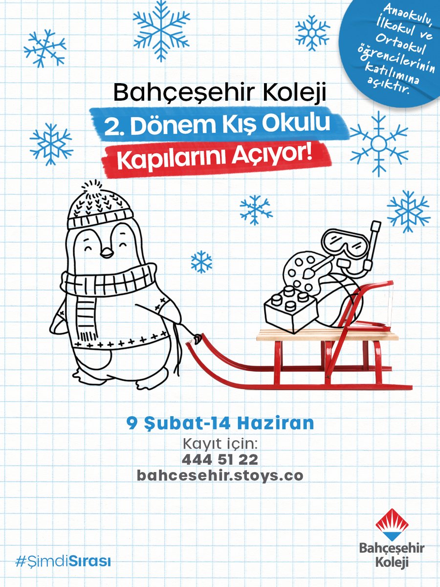 Bahçeşehir Koleji Kış Okulu Kapılarını Açıyor! ❄️✨

9 Şubat – 14 Haziran 2026 tarihleri arasında; robotik, spor ve sanatla dolu, keyifli ve öğretici bir kış dönemi öğrencileri bekliyor.

Eğlenerek öğrenmenin #ŞimdiSırası! 🤖🏀🎨

#BahçeşehirKoleji