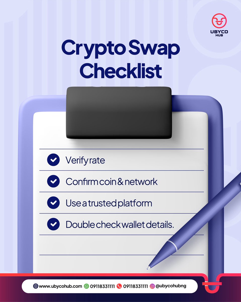 Chief every successful crypto trade starts with one thing: verification.  Network. Wallet. Rate. Platform. No rush, Make smart trading decisions this  new week. #CryptoTips #CryptoTrading #ubycohub #giftcards