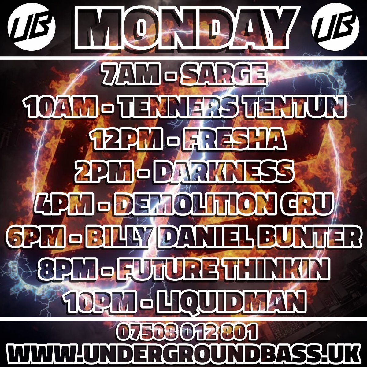 🔥 Mondays selectors 🔥

Undergroundbass.uk
Stream - Chatroom - Merchandise 

📲 Studio Line 0750 8012801