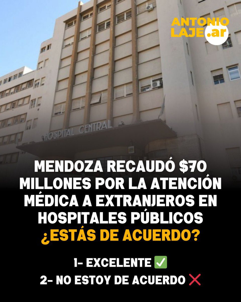 👇🏻CAMBIO DE RUMBO

💵 Mendoza recaudó $70 millones por la atención médica a extranjeros en hospitales públicos

❓¿Estás de acuerdo?

1- EXCELENTE ✅
2- NO ESTOY DE ACUERDO ❌