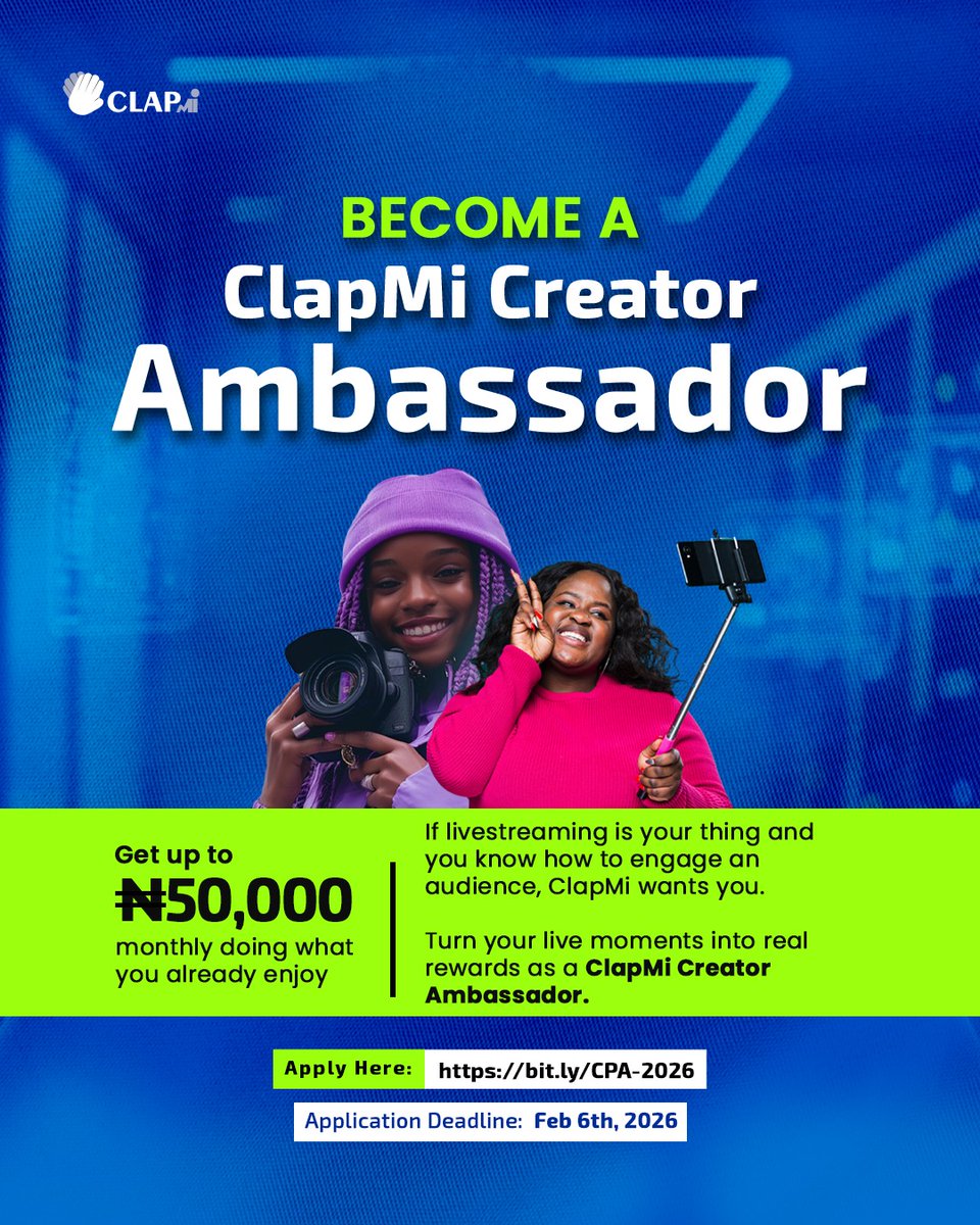 ClapMi Paid Creator Ambassador Program is officially open 🎉

We’re searching for creators who enjoy livestreaming and don’t just go live on ClapMi, but truly stand for the community and what it represents. 🔽🧵