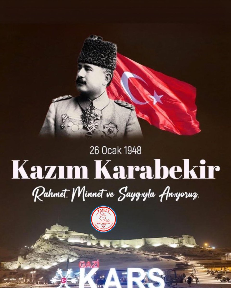 KAIDER olarak, İstiklal Mücadelemizin kahramanlarından Kazım Karabekir Paşa’yı vefat yıldönümünde rahmet ve minnetle anıyoruz.
Onun nezdinde başta Gazi Mustafa Kemal Atatürk olmak üzere tüm kahramanlarımızı ve aziz şehitlerimizi rahmetle yâd ediyoruz.

#KazımKarabekirPasa
